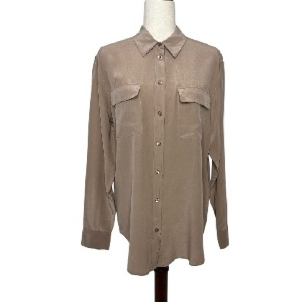 Equipment FemmeTan Collared Silk Blouse Size Medium - Picture 1 of 6